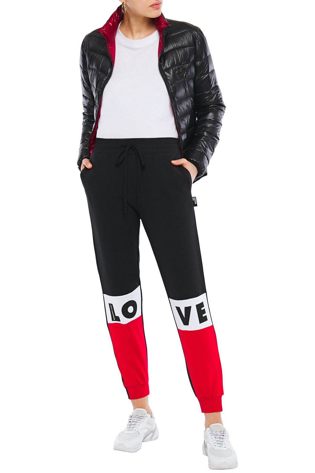 LOVE MOSCHINO Printed color-block French cotton-terry track pants