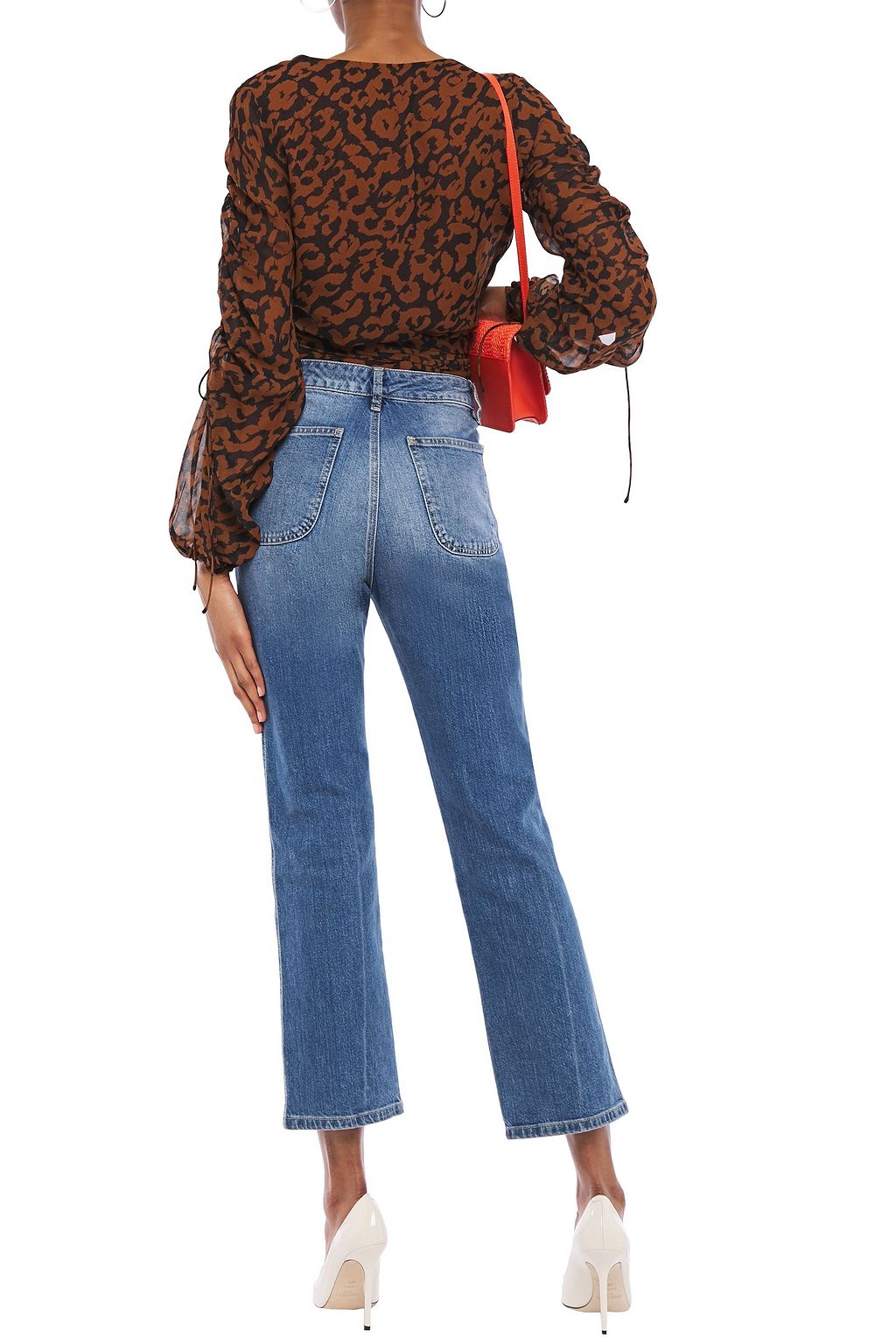 NICHOLAS Cutout pintucked leopard-print silk-georgette wrap top