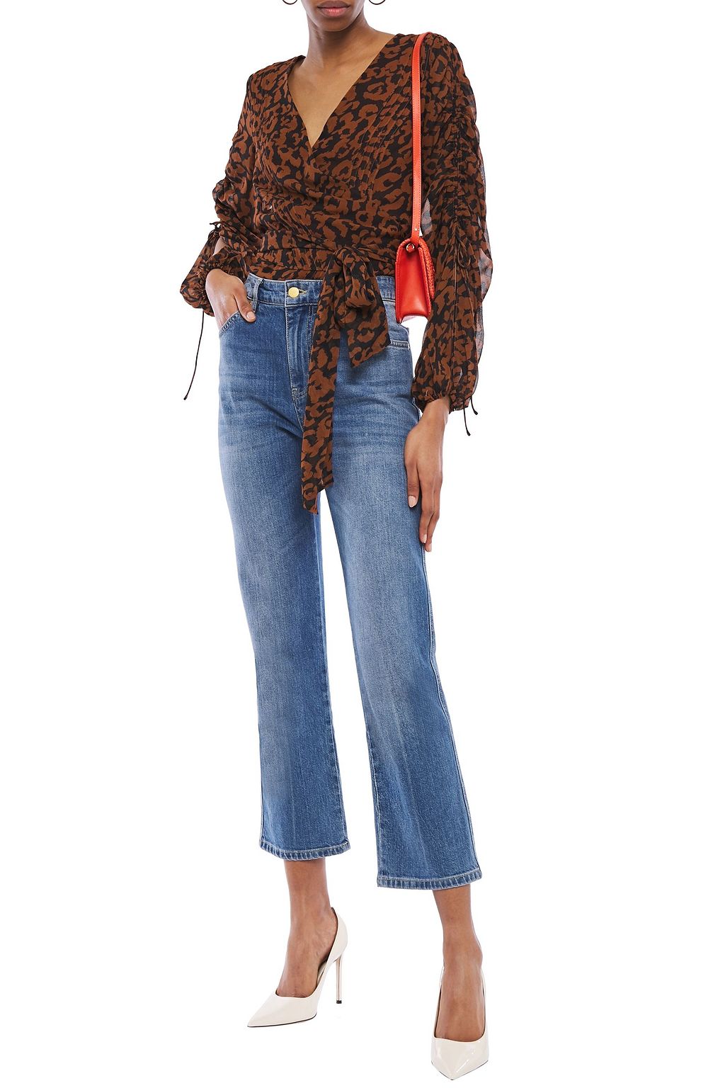 NICHOLAS Cutout pintucked leopard-print silk-georgette wrap top