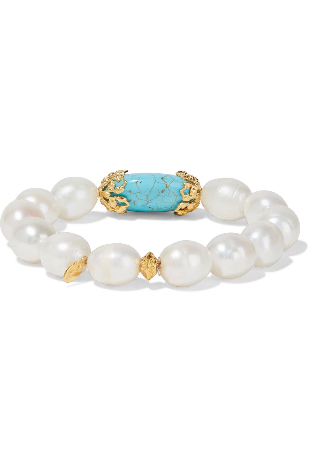 BOUNKIT Gold-tone, pearl and turquoise bracelet