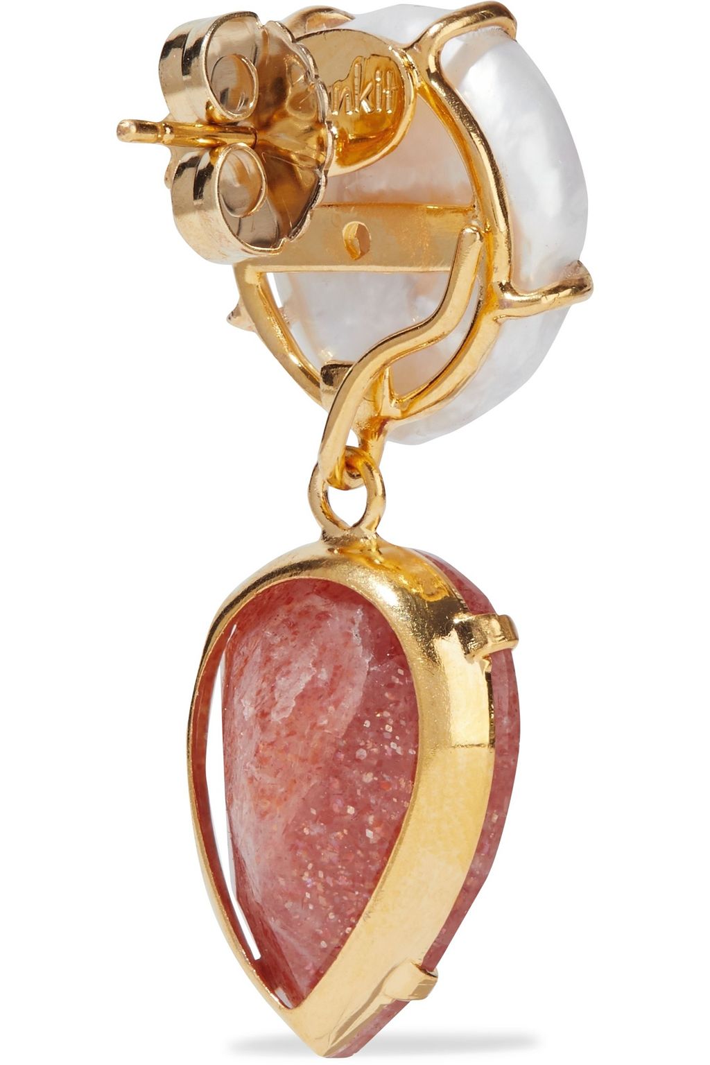 BOUNKIT Convertible 14-karat gold-plated pearl and sunstone earrings