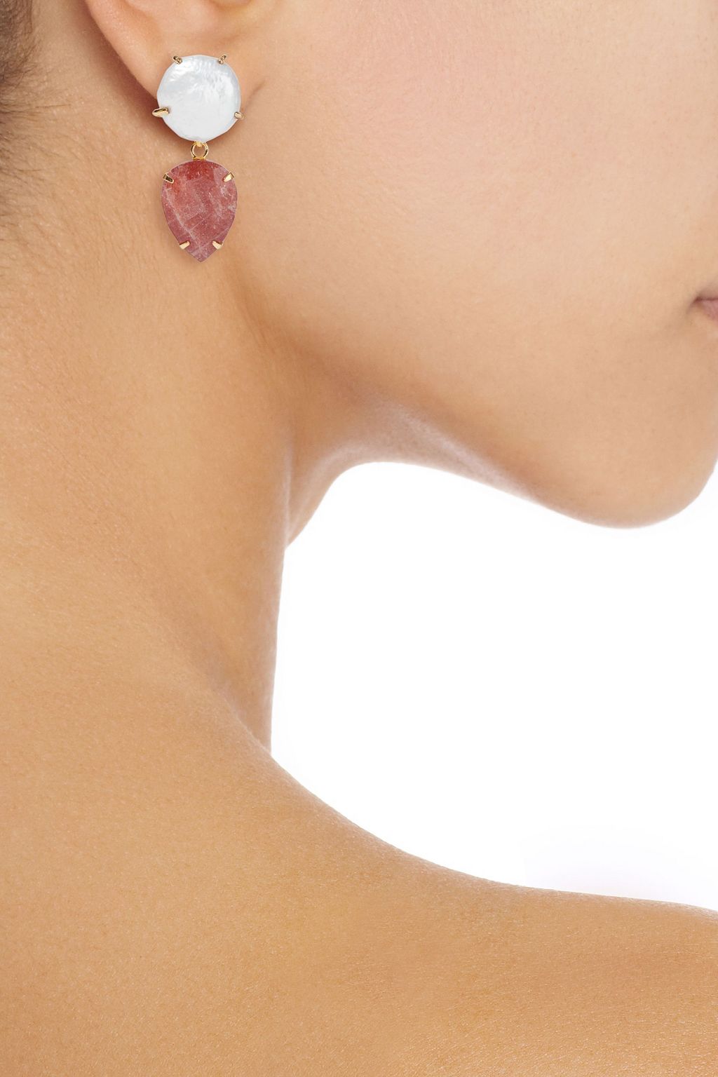 BOUNKIT Convertible 14-karat gold-plated pearl and sunstone earrings