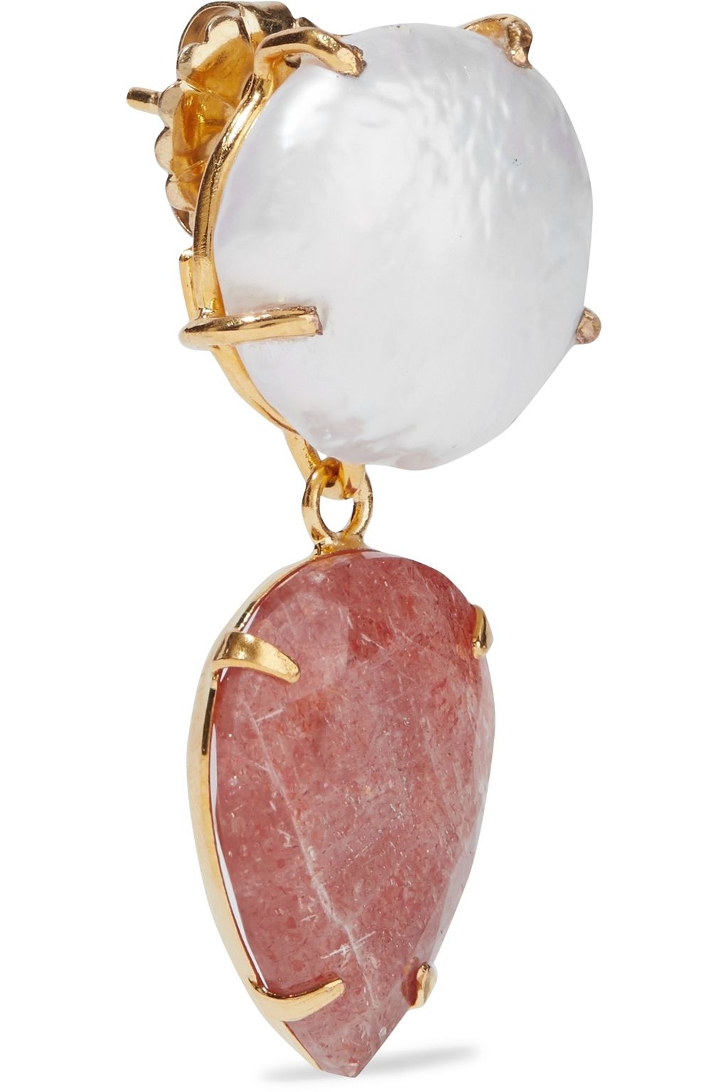 BOUNKIT Convertible 14-karat gold-plated pearl and sunstone earrings