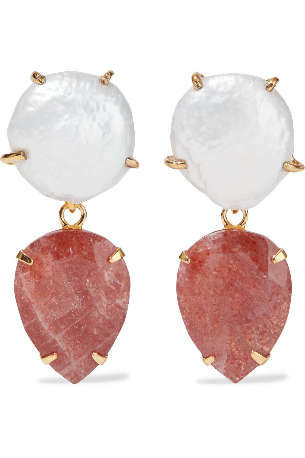BOUNKIT Convertible 14-karat gold-plated pearl and sunstone earrings