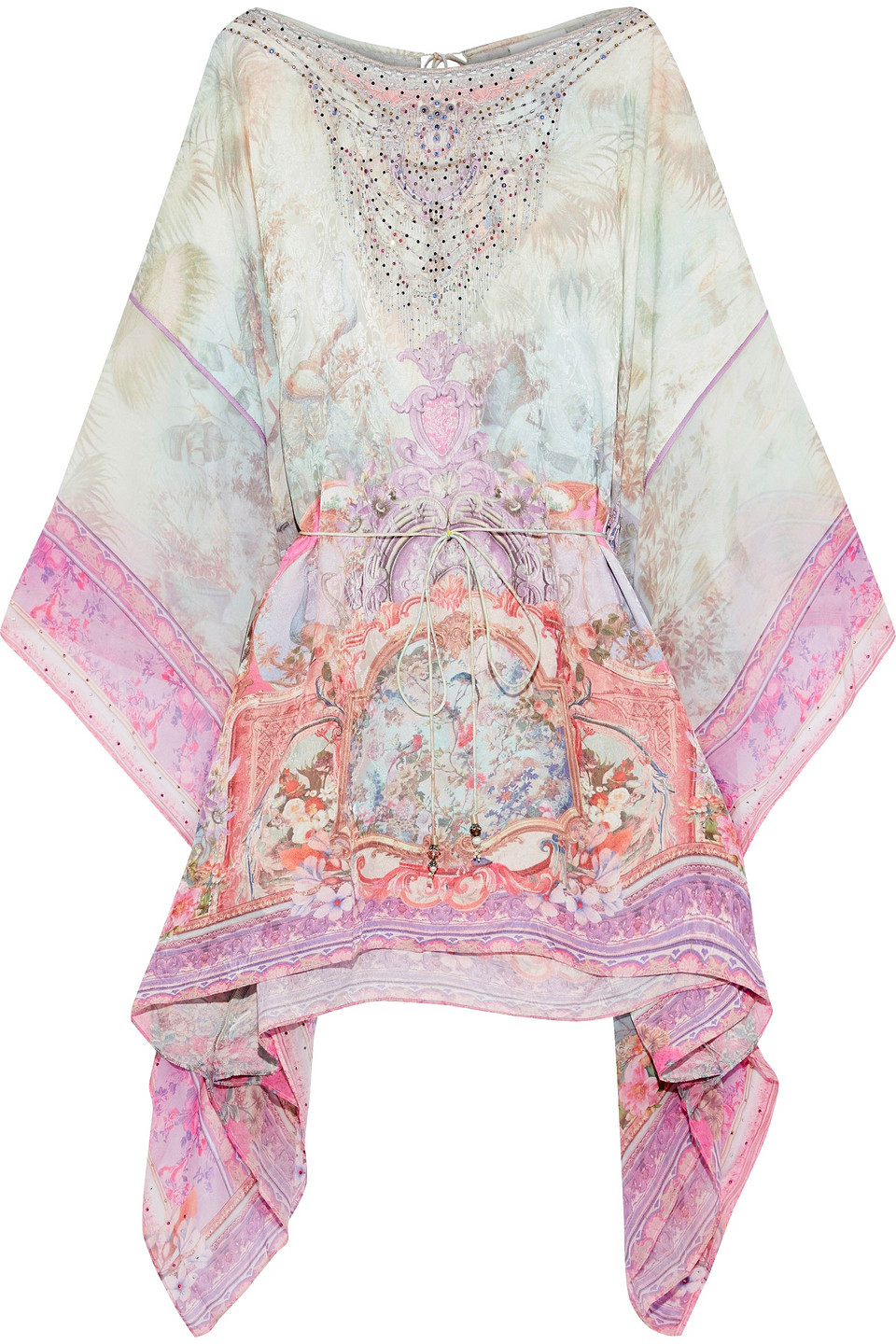 Camilla Woman Electron Libre Embellished Printed Chiffon-paneled Silk-jacquard Coverup Lavender Size ONESIZE