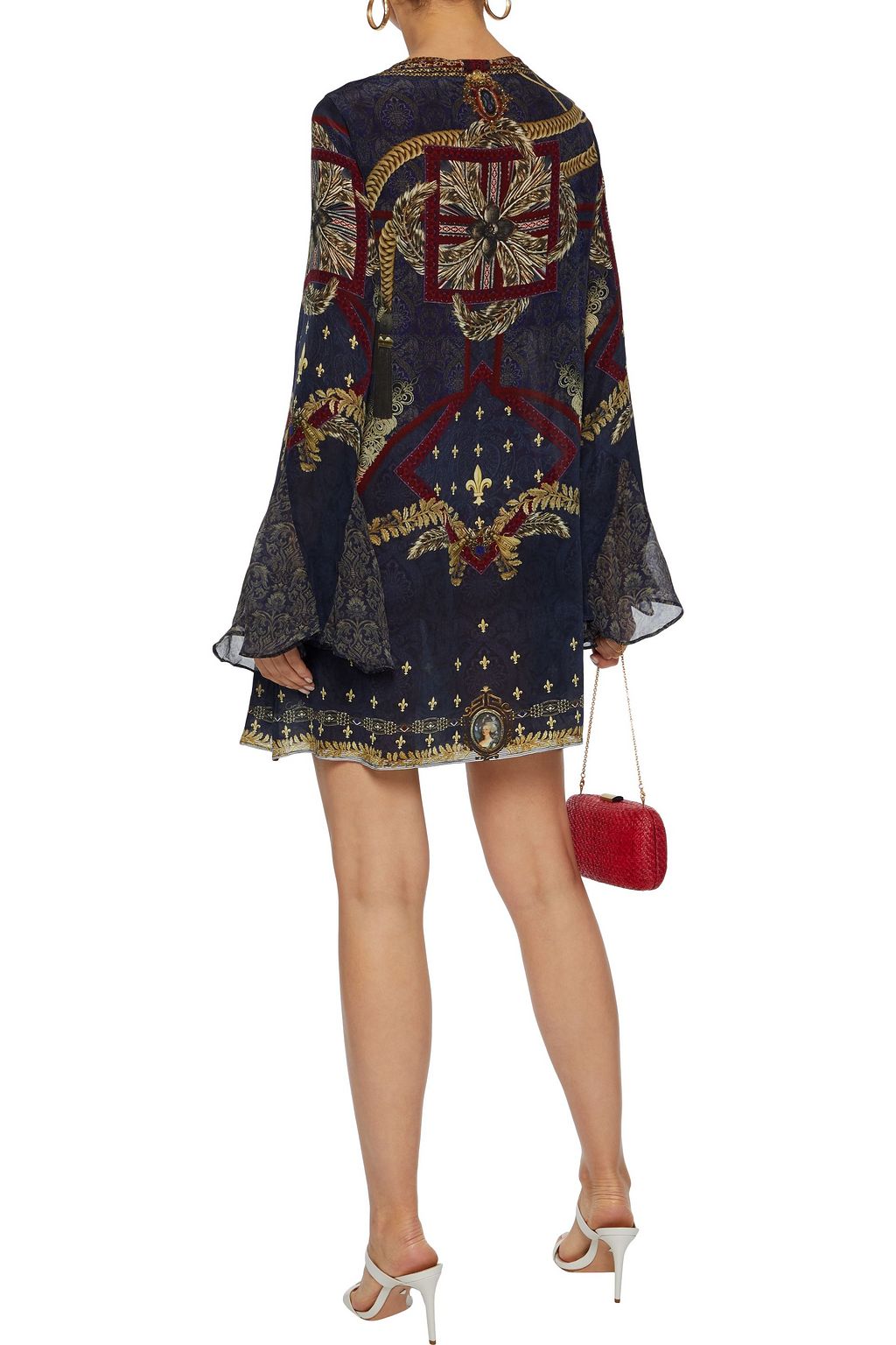 CAMILLA Lace-up crystal-embellished printed silk-chiffon mini dress