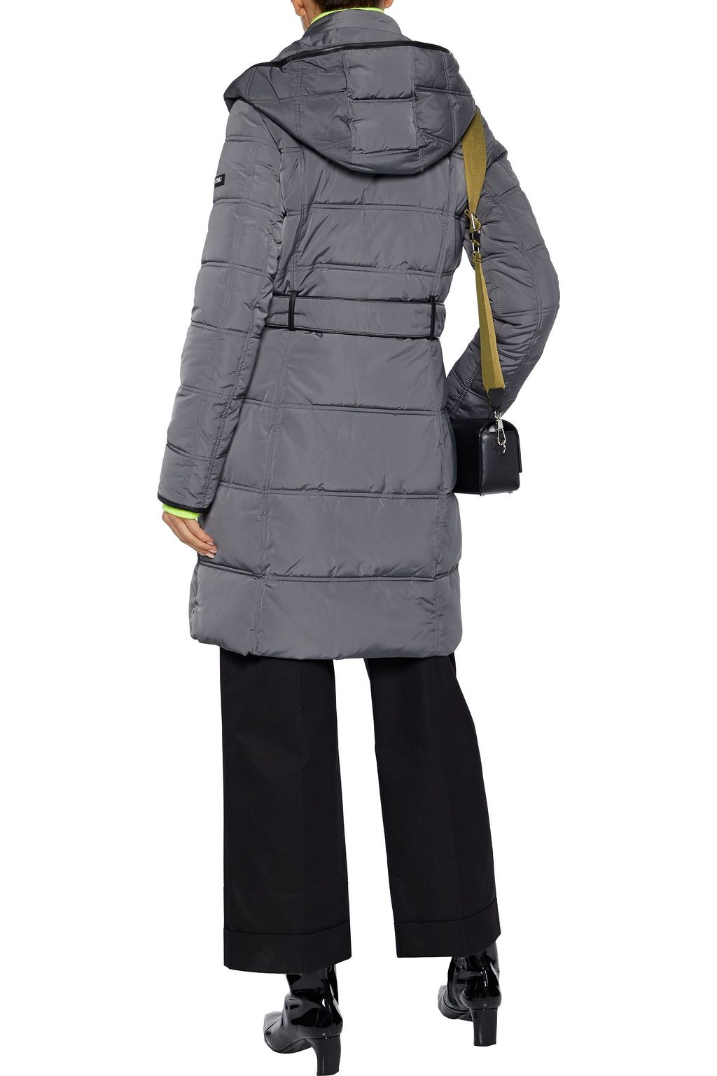 DKNY Faux leather-trimmed quilted shell hooded coat