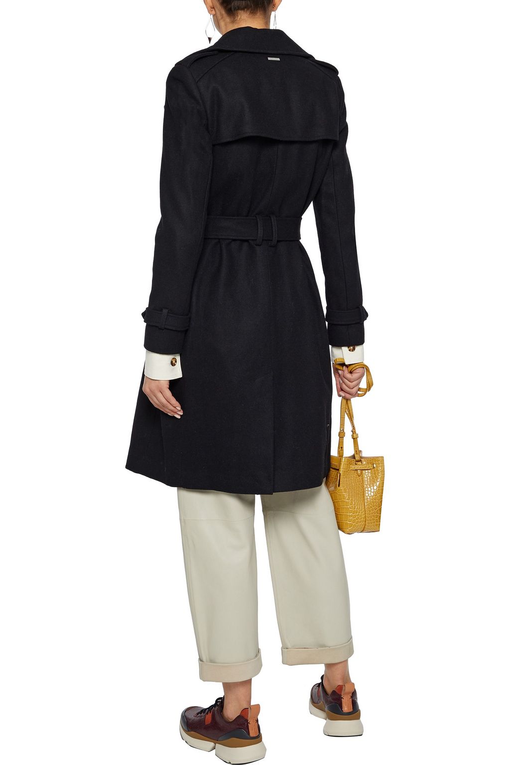 DKNY Double-breasted belted wool-blend felt coat