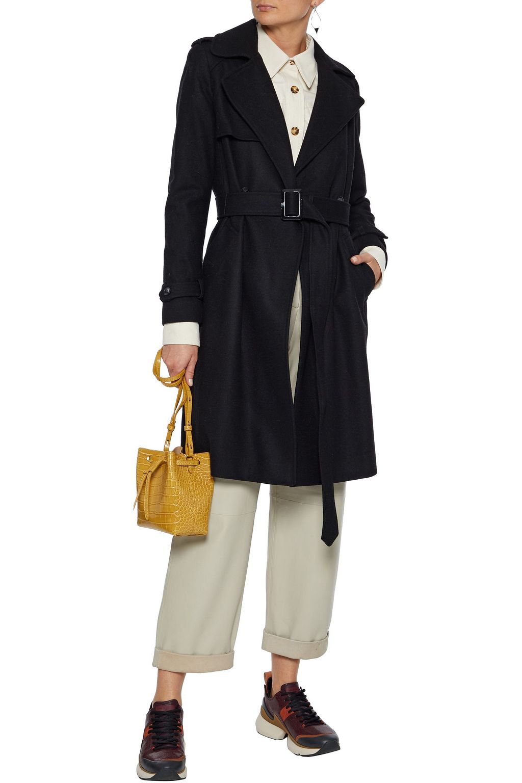 DKNY Double-breasted belted wool-blend felt coat