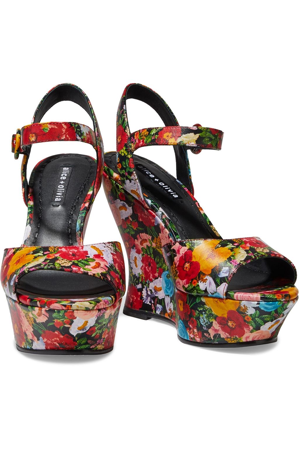 ALICE + OLIVIA Jana floral-print leather wedge sandals