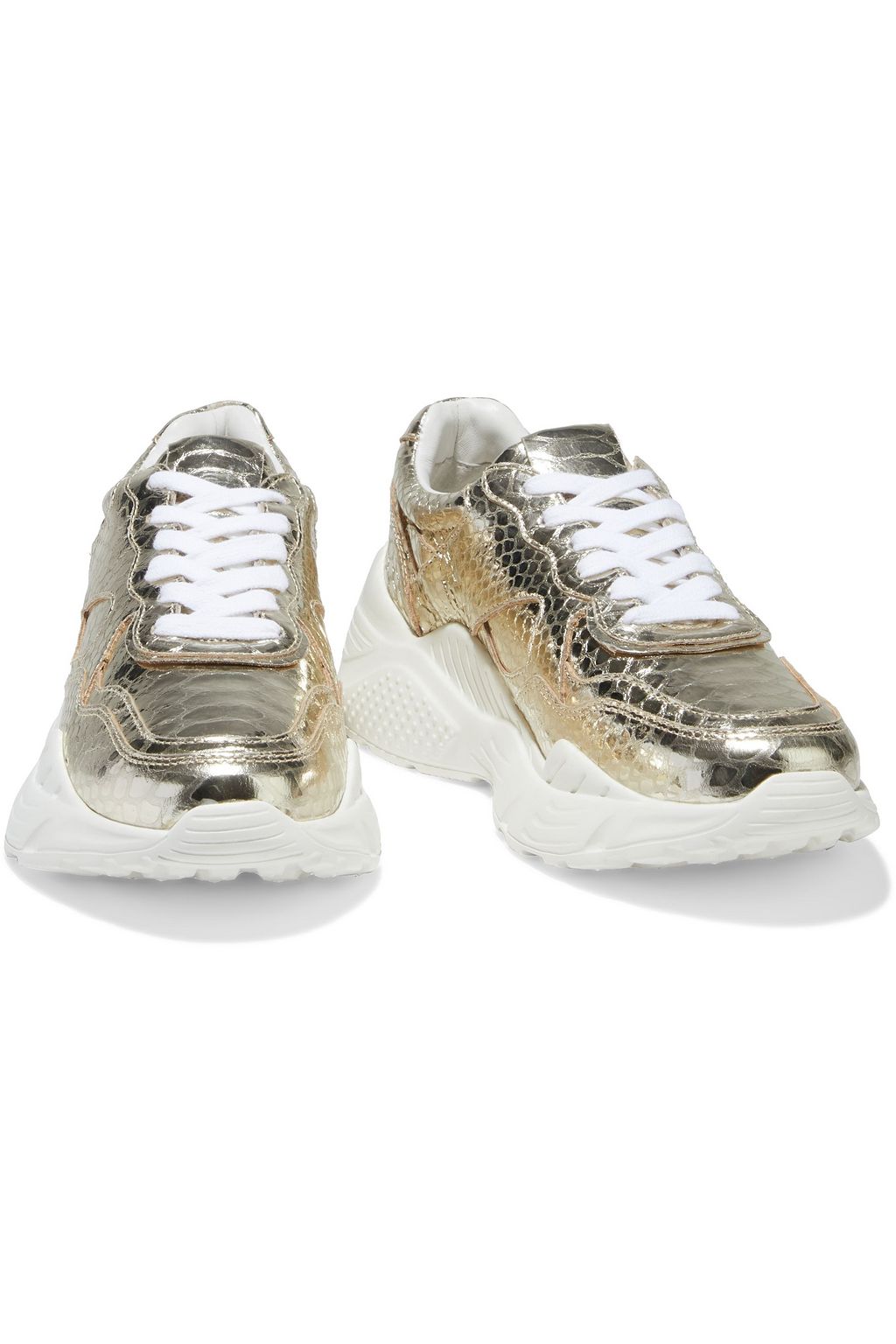 ALICE + OLIVIA Claudine appliquéd metallic snake-effect leather sneakers