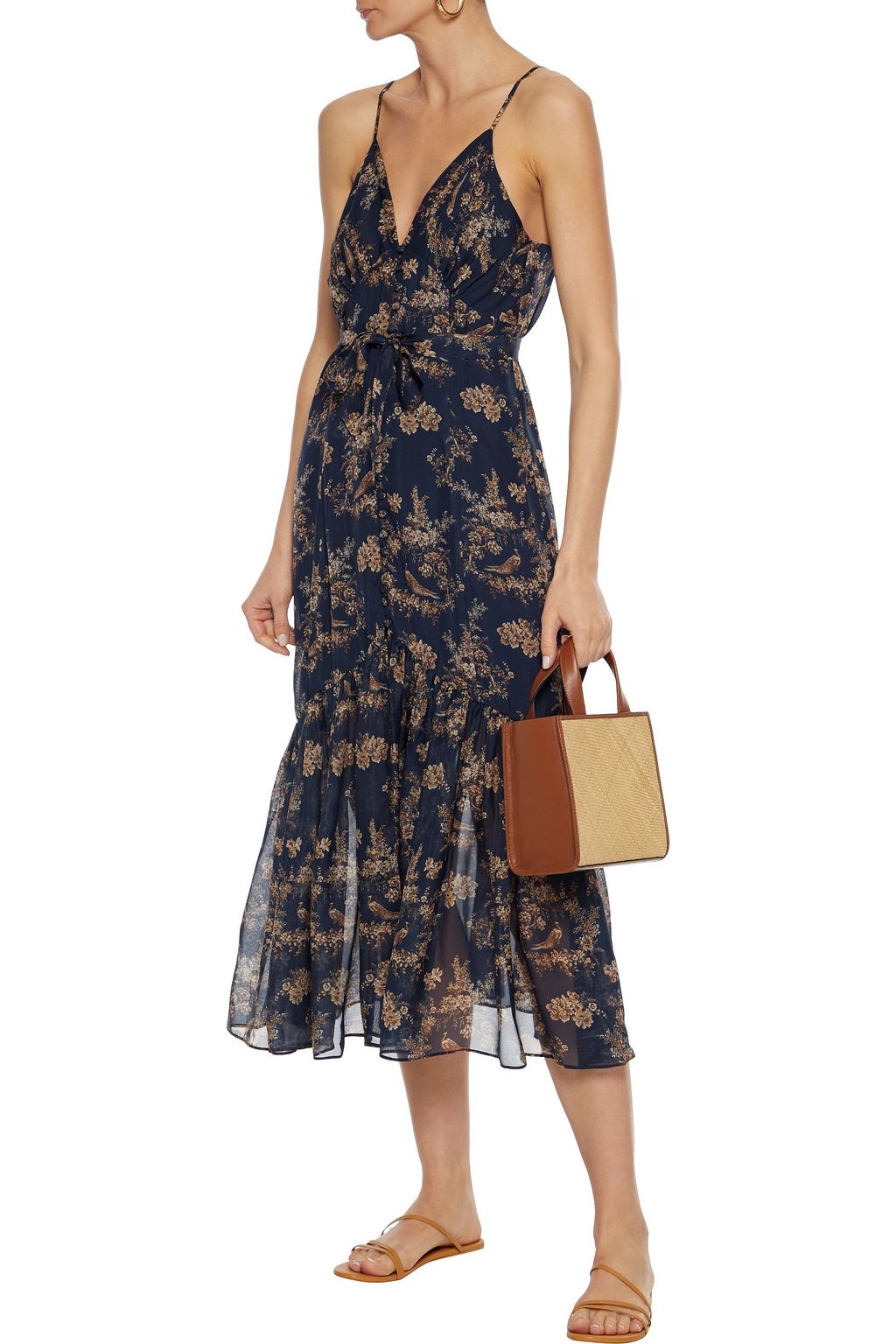 CAMI NYC The Laurel belted printed silk-chiffon midi slip dress
