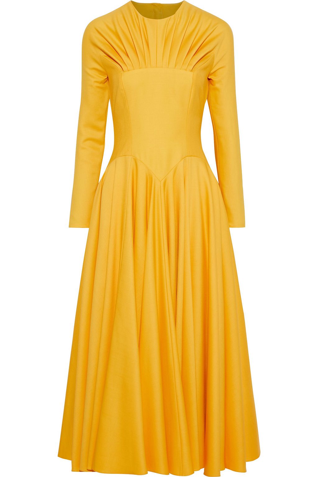 Yellow Nasiba cutout pleated wool-gabardine midi dress | EMILIA ...