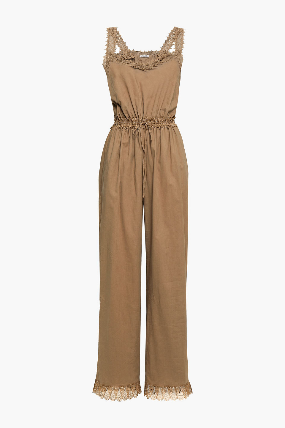 Charo Ruiz Ibiza Woman Crocheted Lace-trimmed Cotton-blend Gauze Jumpsuit Mushroom Size L