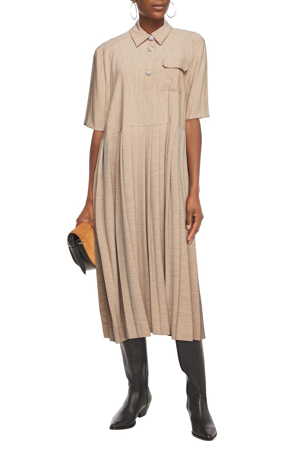 GANNI Pleated woven midi dress