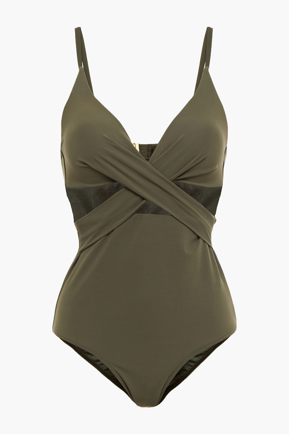 Jets Australia By Jessika Allen Woman Mesh-trimmed Swimsuit Army Green Size 16