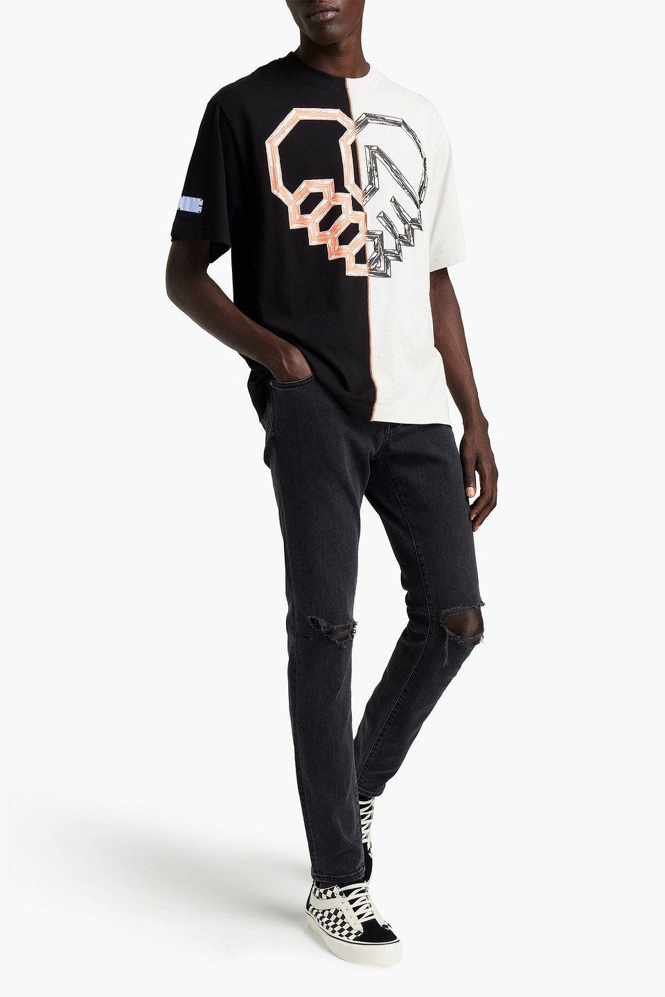 Mcq By Alexander Mcqueen Mcq Alexander Mcqueen Man Printed Colour-block Cotton-jersey T-shirt In Black