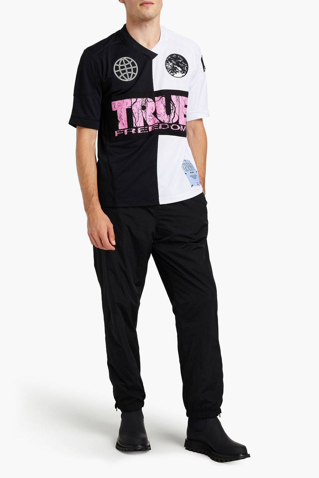 MCQ ALEXANDER MCQUEEN Mesh-paneled embroidered printed jersey T-shirt