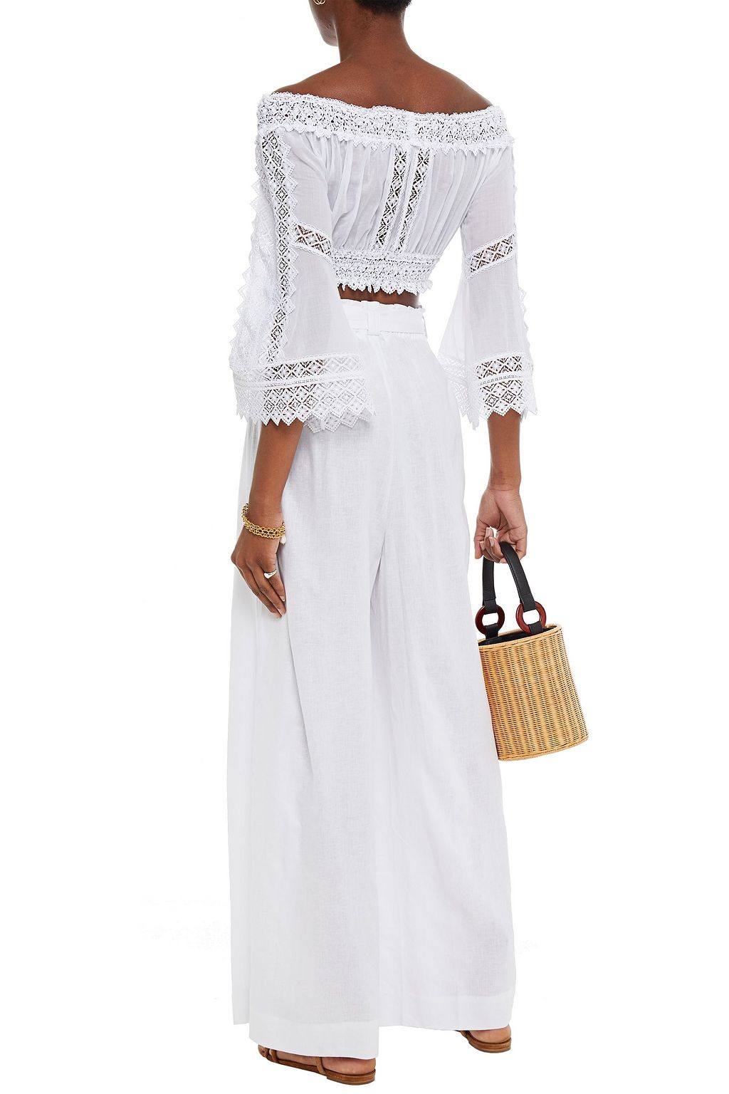 CHARO RUIZ IBIZA Atria off-the-shoulder crocheted lace-trimmed cotton-blend top