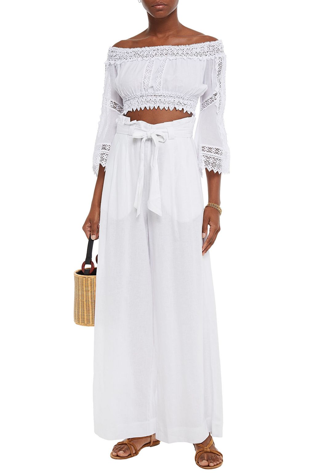 CHARO RUIZ IBIZA Atria off-the-shoulder crocheted lace-trimmed cotton-blend top