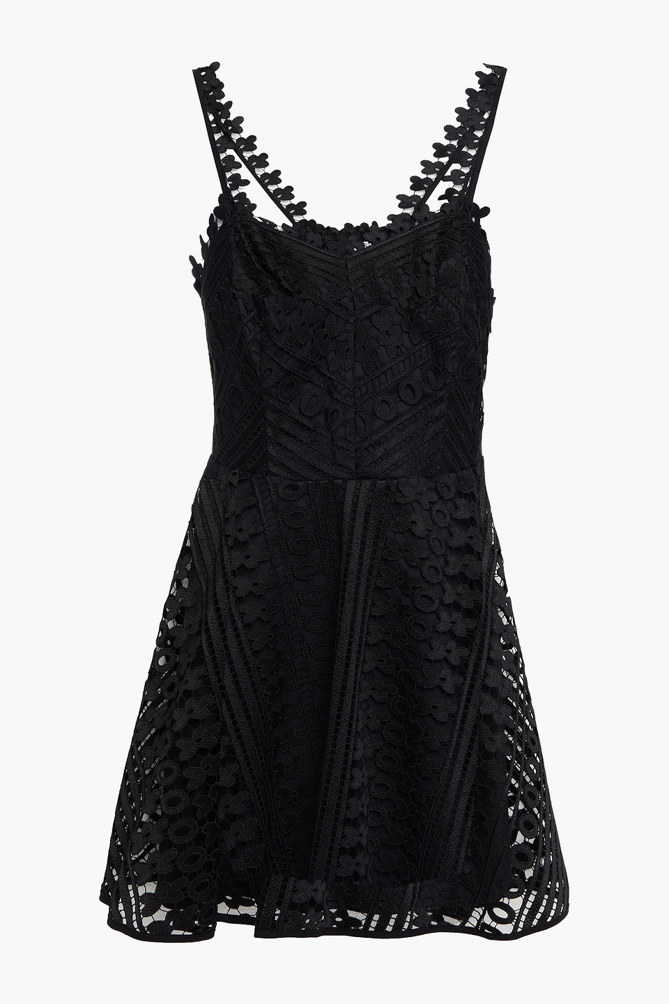 Charo Ruiz Ibiza Woman Shirred Guipure Lace Mini Dress Black Size M