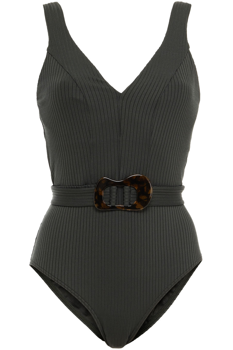 Jets Australia By Jessika Allen Woman Belted Ribbed Swimsuit Forest Green Size 12