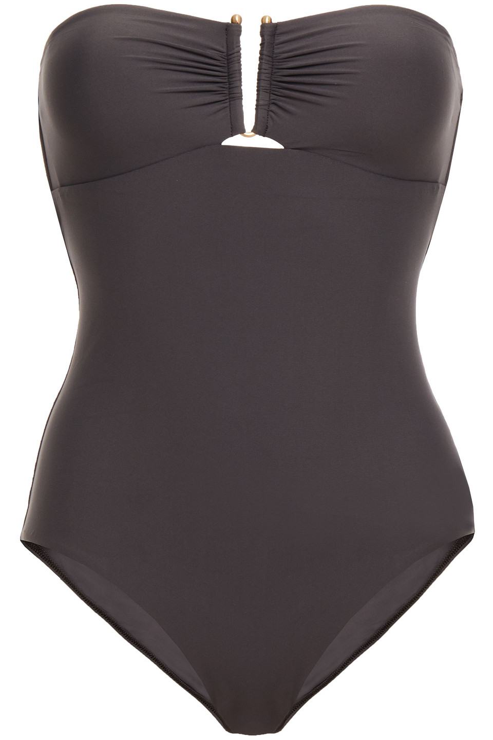 Jets Australia By Jessika Allen Woman Ruched Embellished Bandeau Swimsuit Charcoal Size 10