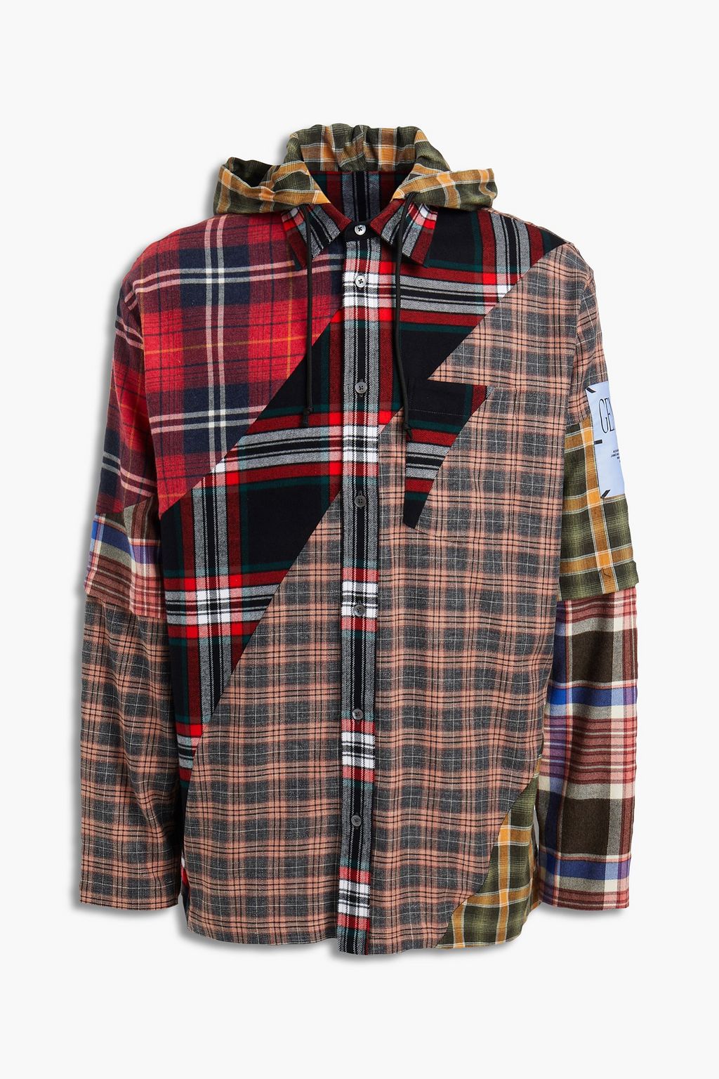 checked cotton-flannel hooded shirt 