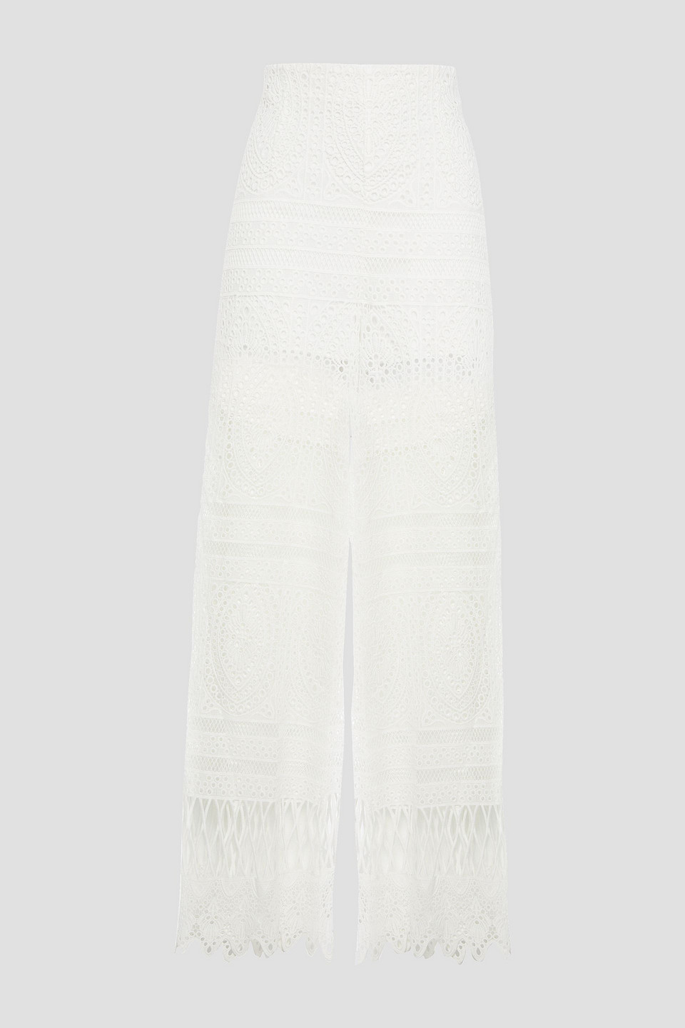 Charo Ruiz Ibiza Woman Broderie Anglaise Cotton-blend Wide-leg Pants White Size L