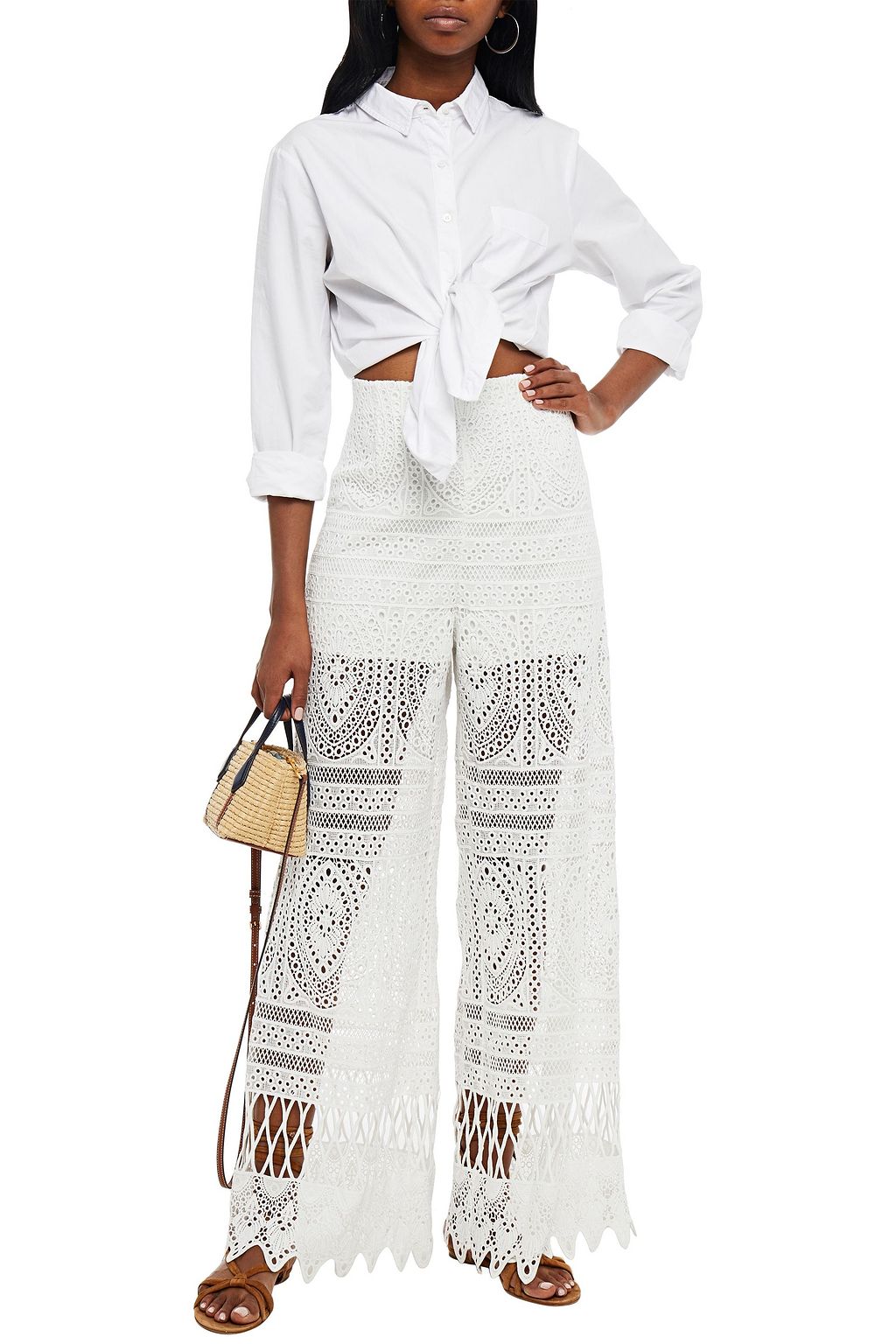 CHARO RUIZ IBIZA Broderie anglaise cotton-blend wide-leg pants