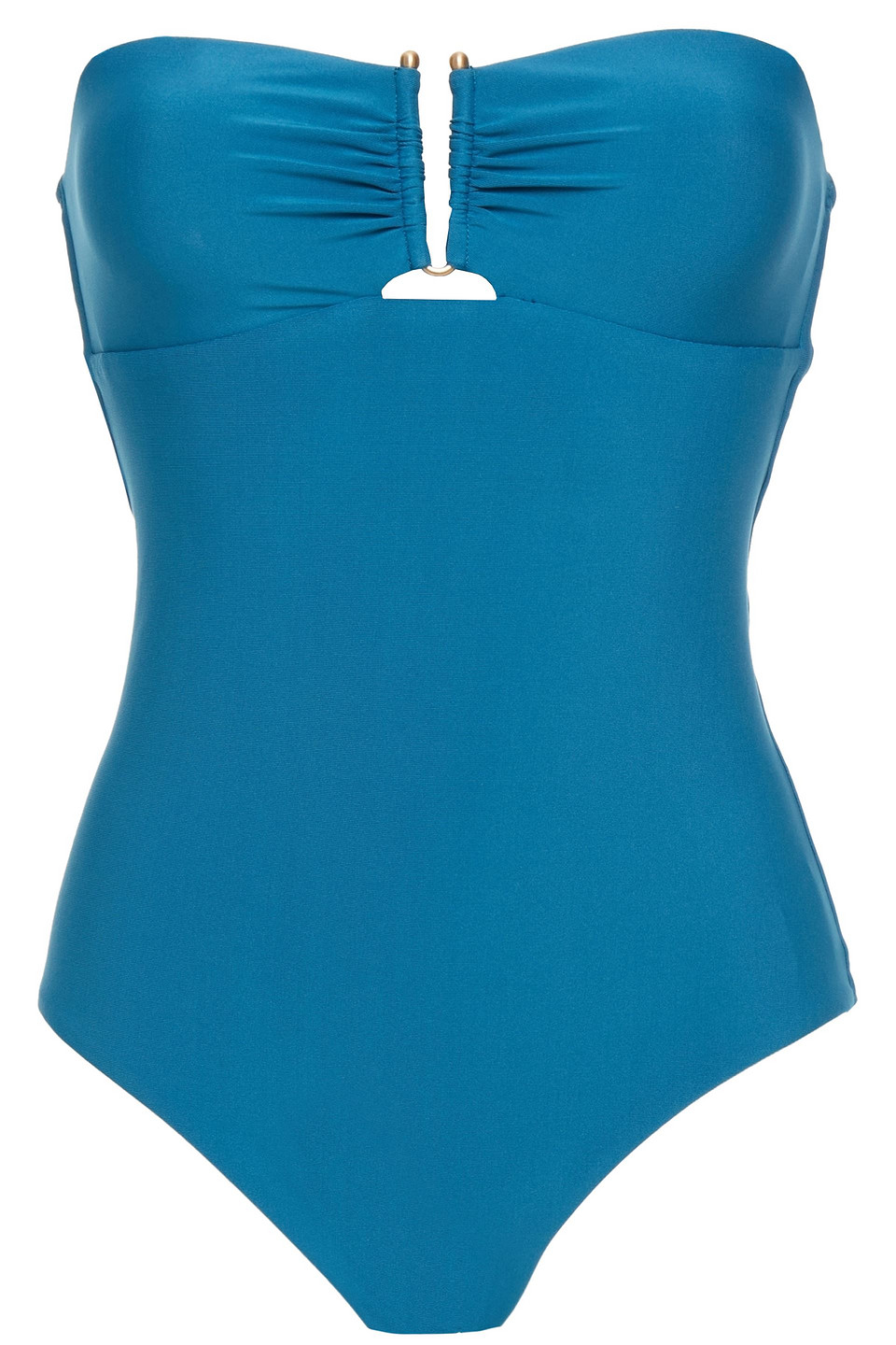 Jets Australia By Jessika Allen Woman Ruched Embellished Bandeau Swimsuit Blue Size 12