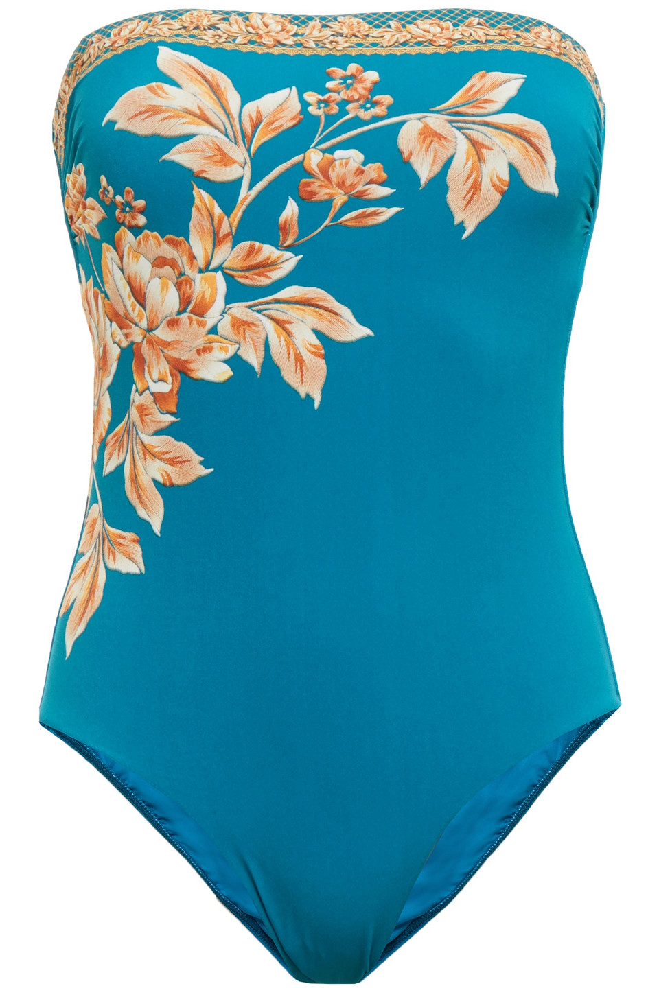 Jets Australia By Jessika Allen Woman Strapless Floral-print Bandeau Swimsuit Teal Size 12