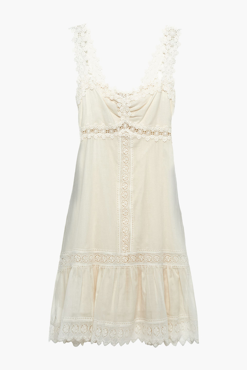 Charo Ruiz Ibiza Woman Crocheted Lace-trimmed Cotton-blend Voile Mini Dress Ivory Size XS