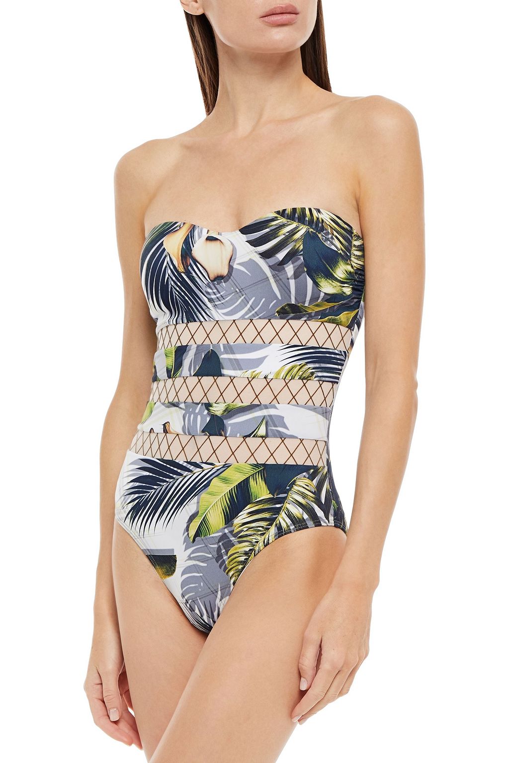 JETS AUSTRALIA BY JESSIKA ALLEN Flocked tulle-trimmed printed bandeau swimsuit