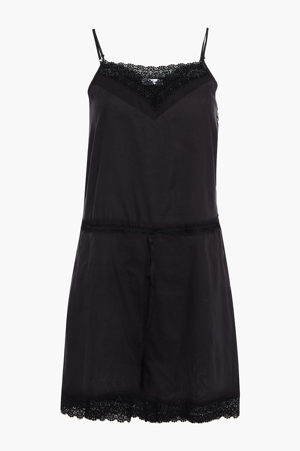 Charo Ruiz Ibiza Woman Crocheted Lace-trimmed Cotton-blend Voile Playsuit Black Size L