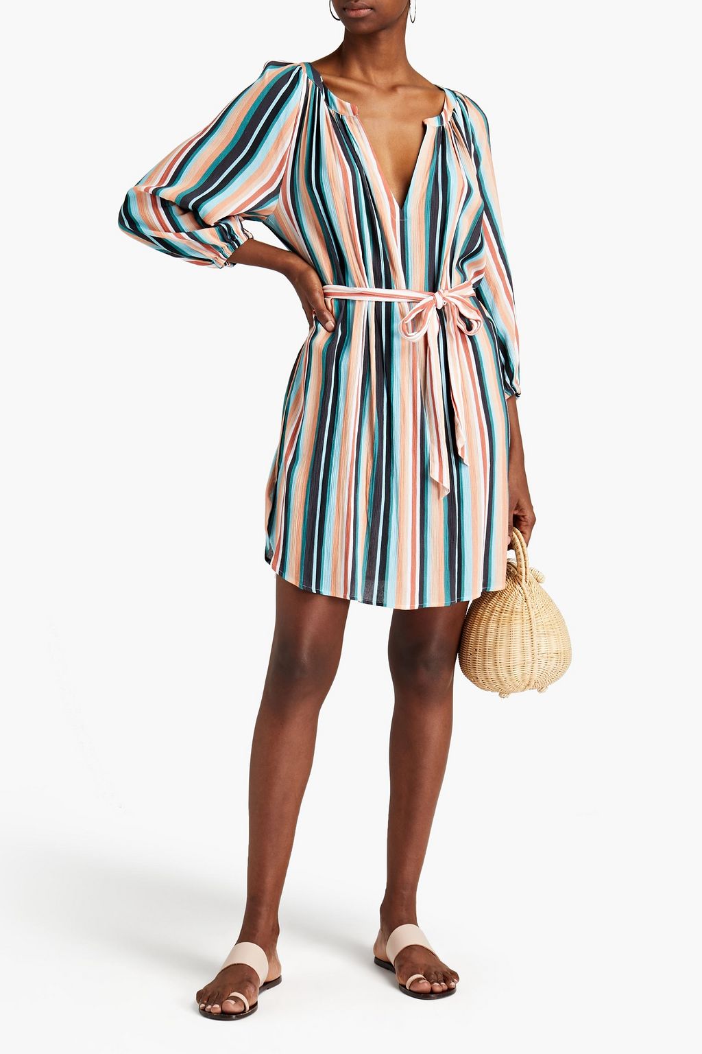 JETS AUSTRALIA BY JESSIKA ALLEN Affinity belted striped cotton-blend gauze mini dress