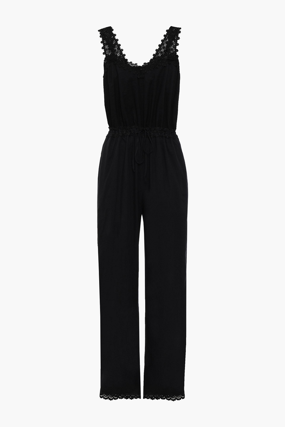 Charo Ruiz Ibiza Woman Crocheted Lace-trimmed Cotton-blend Voile Jumpsuit Black Size S