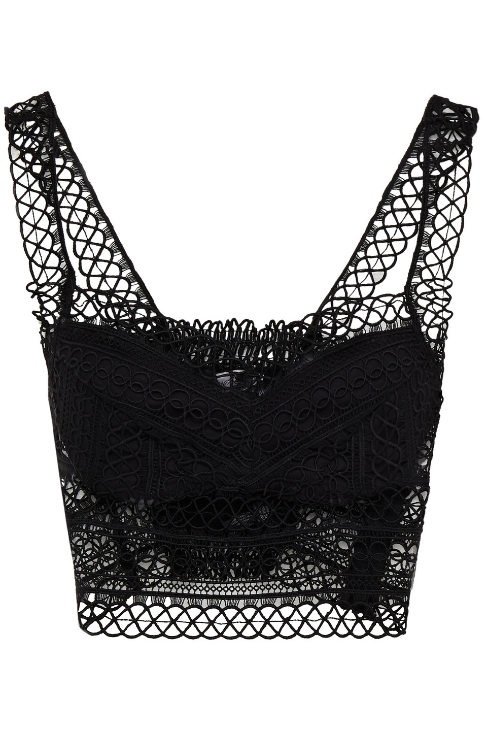 Charo Ruiz Ibiza Woman Arca Shirred Crocheted Lace Bra Top Black Size L