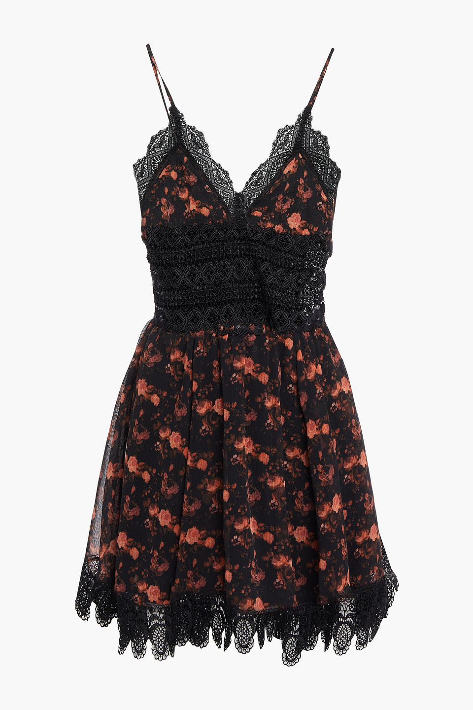 Charo Ruiz Ibiza Woman Pleated Guipure Lace Mini Dress Black Size S