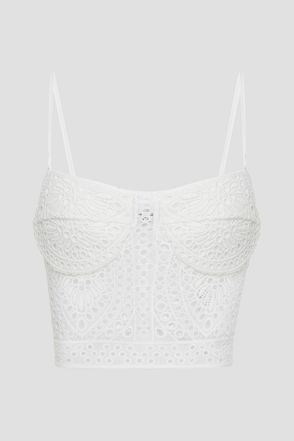 Charo Ruiz Ibiza Woman Shirred Crocheted Lace Bra Top White Size S