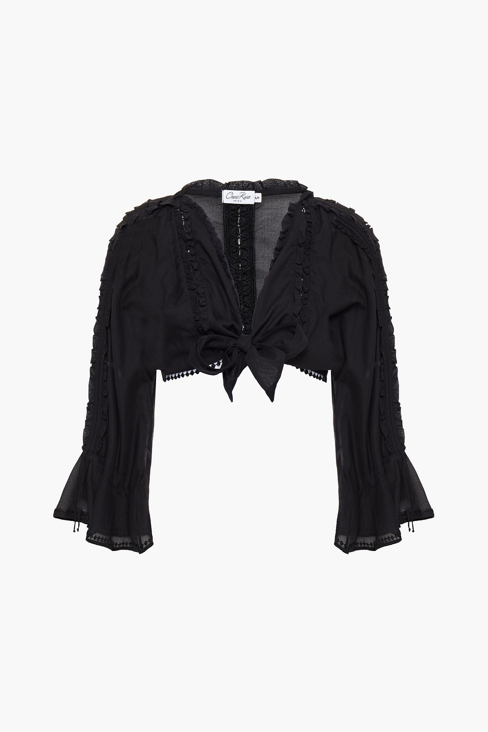 Charo Ruiz Ibiza Woman Kissa Cropped Lace-trimmed Cotton-blend Voile Top Black Size M