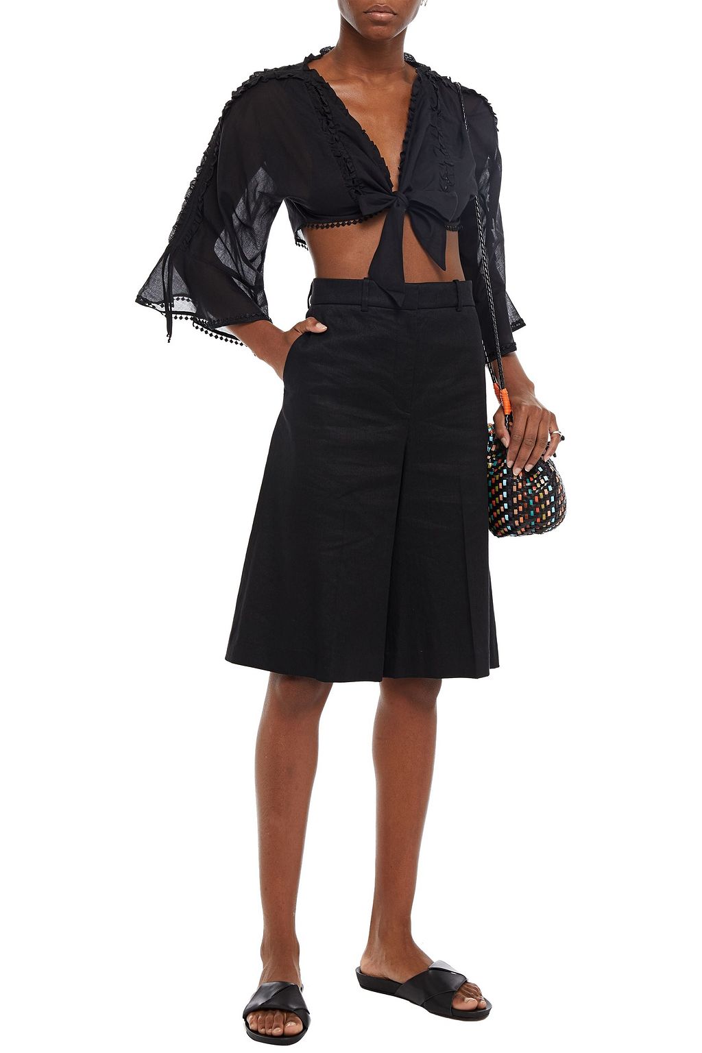 CHARO RUIZ IBIZA Kissa cropped lace-trimmed cotton-blend voile top