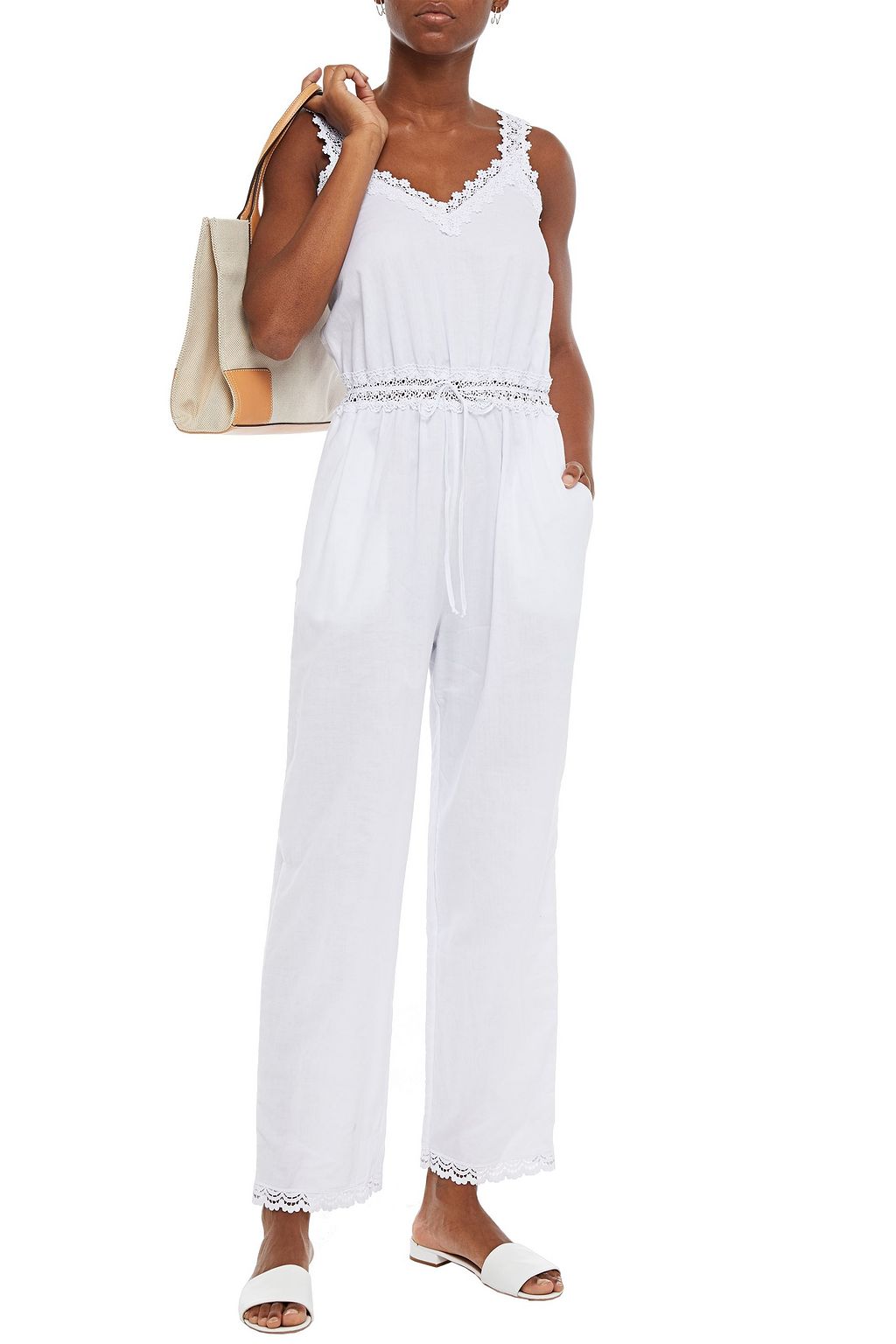 CHARO RUIZ IBIZA Crocheted lace-trimmed cotton-blend voile jumpsuit