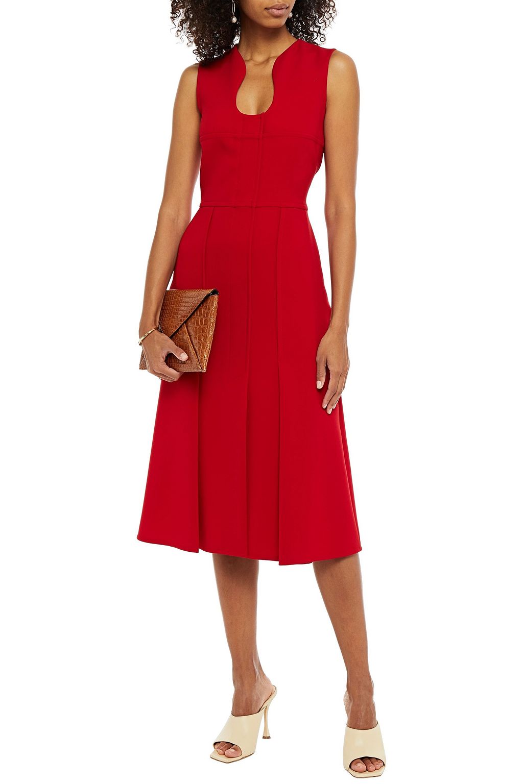VICTORIA BECKHAM プリーツ入り クレープ ミディワンピース