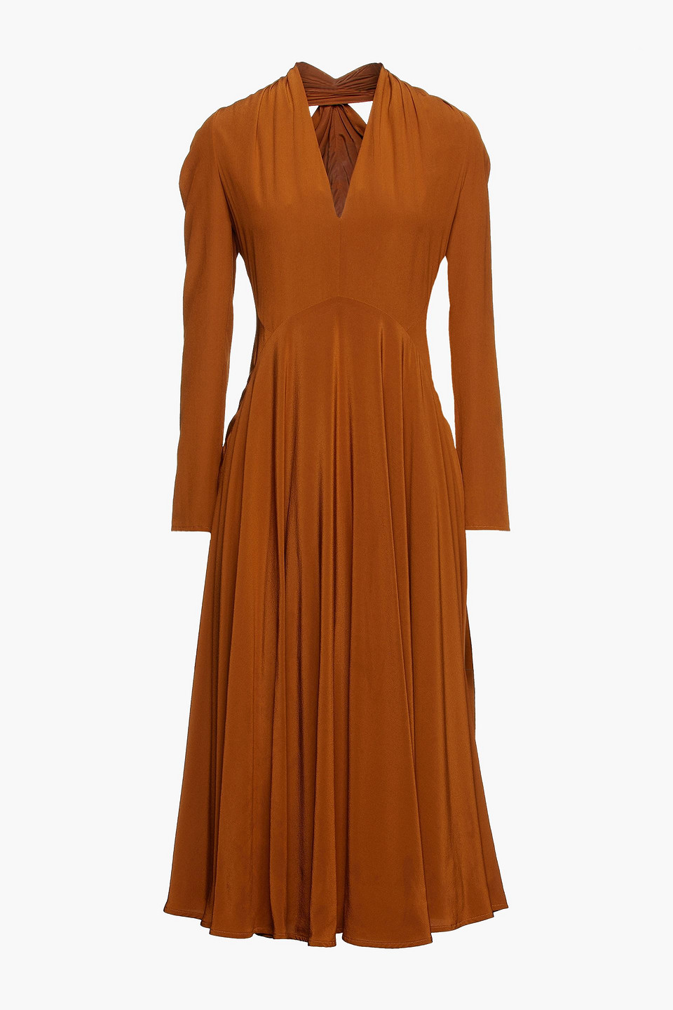 victoria beckham - cutout silk crepe de chine midi dress - brown - uk 10