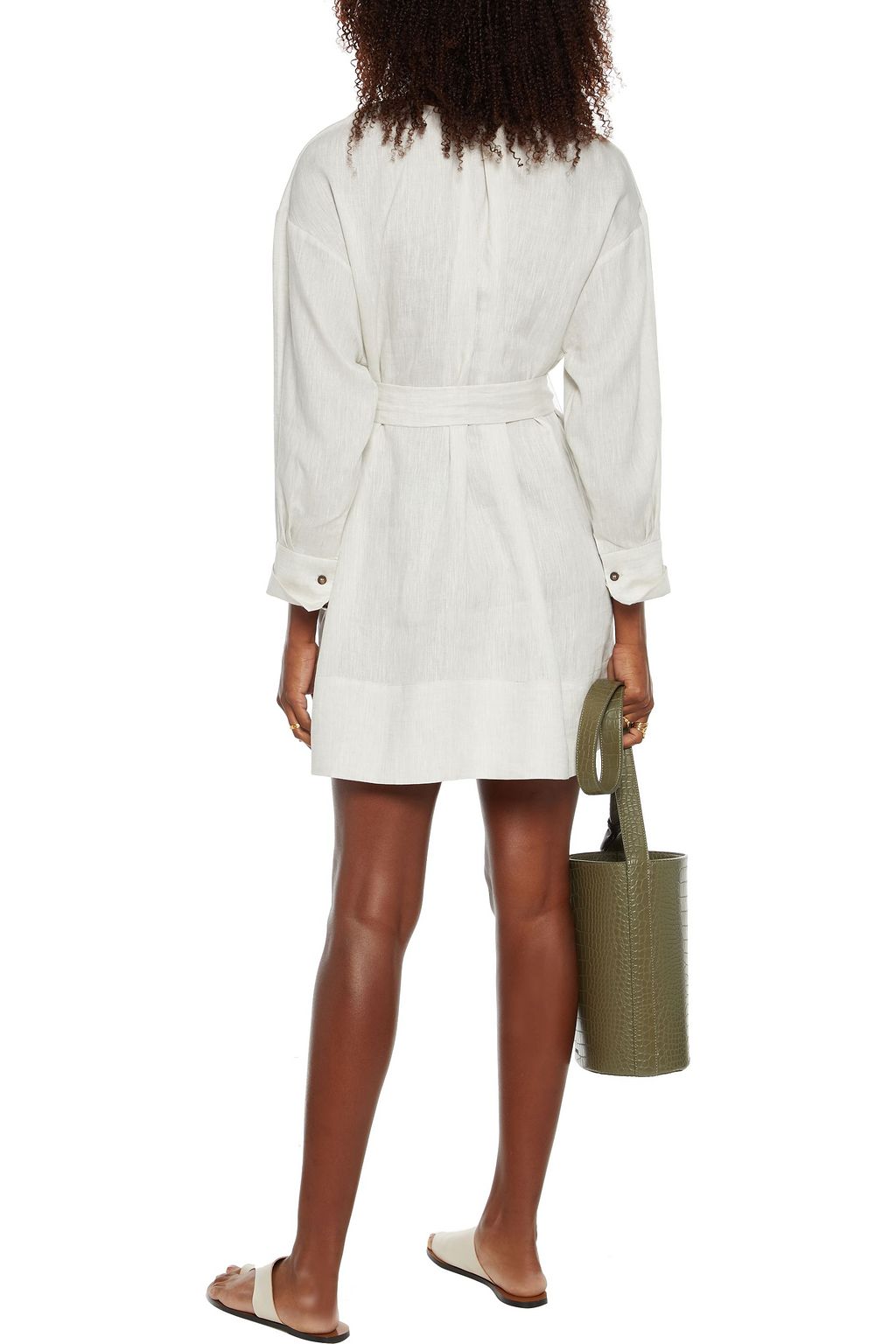 ASCENO Santorini belted slub organic linen mini dress