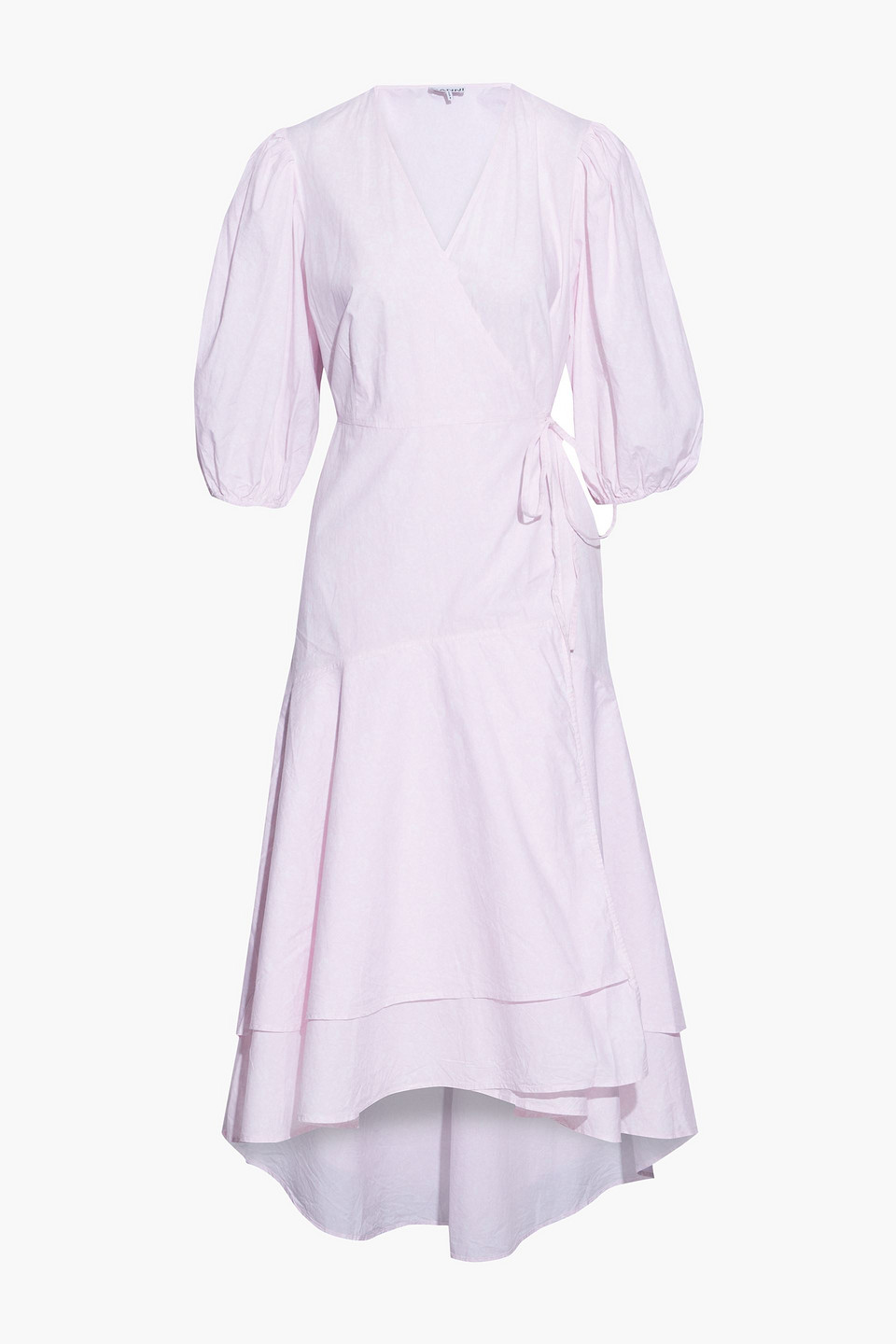 ganni - layered floral-print cotton-poplin midi wrap dress - pink - eu 34