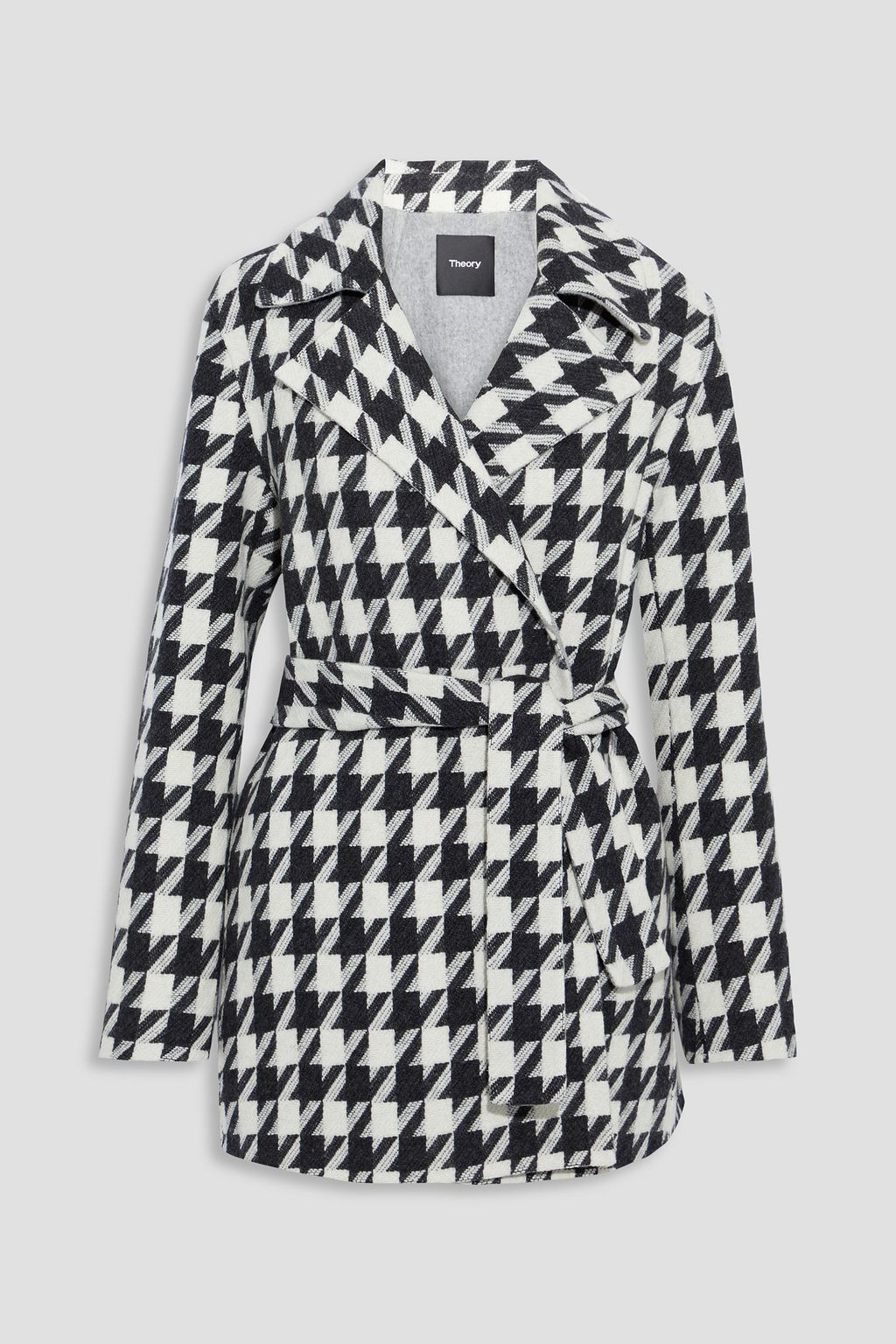 THEORY Belted houndstooth brushed wool-blend coat | THE OUTNET