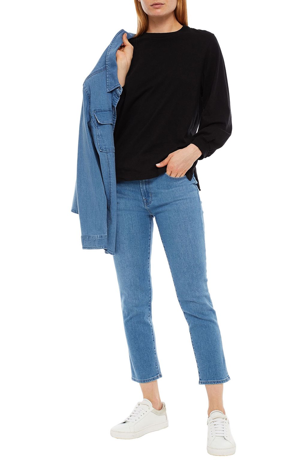 J BRAND Cropped distressed high-rise slim-leg jeans
