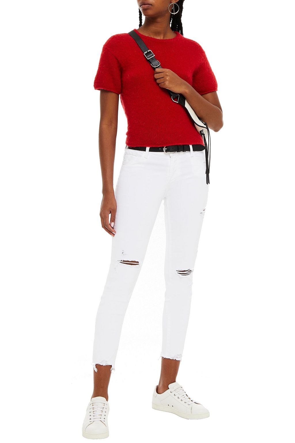 J BRAND Cropped distressed mid-rise skinny jeans